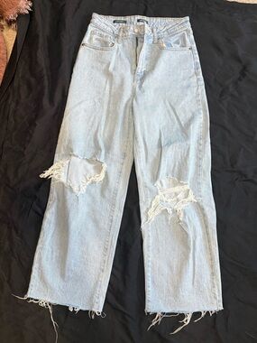 Target Women's Light Blue Wide Leg Distressed Jeans